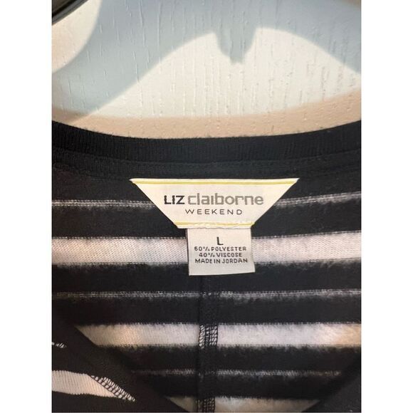 Liz Claiborne Weekend Black and White Striped Tunic Style Top - Picture 3 of 7